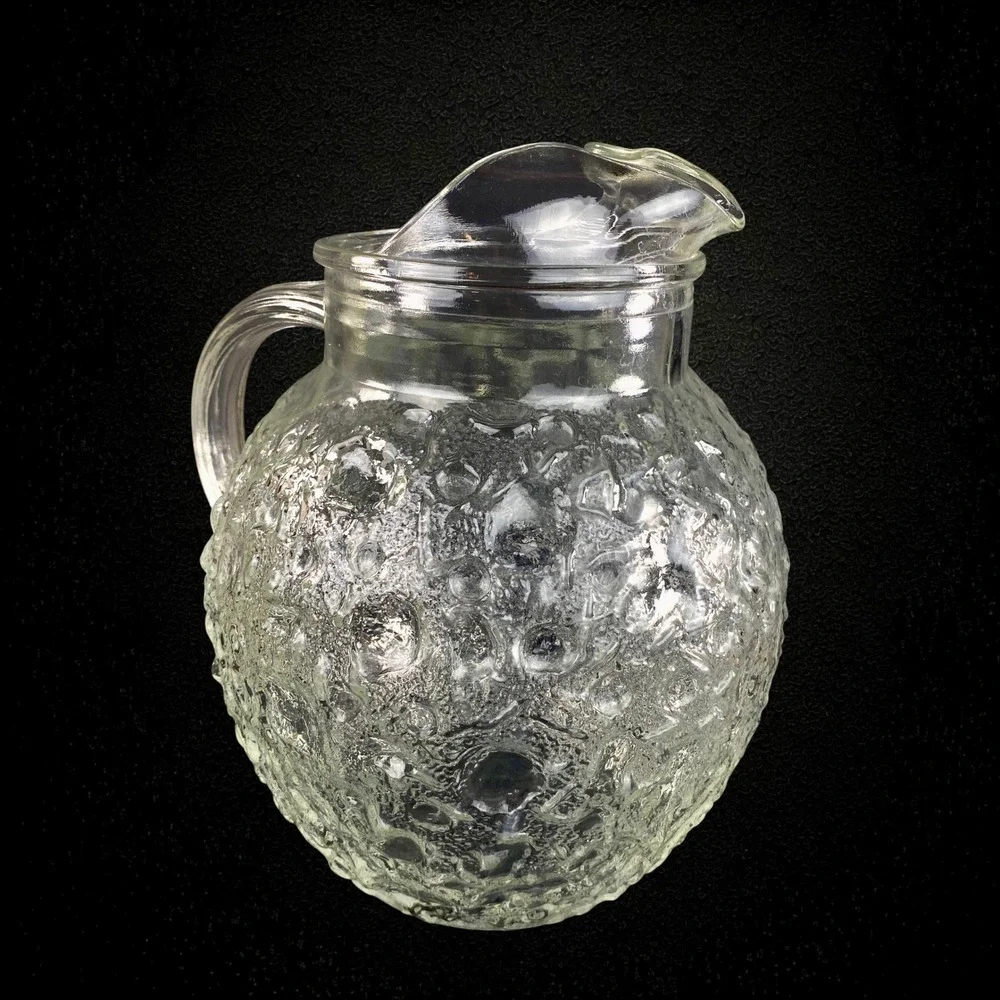 Anchor Hocking Milano Clear‎ Glass Pitcher 1960s Crinkle Textured